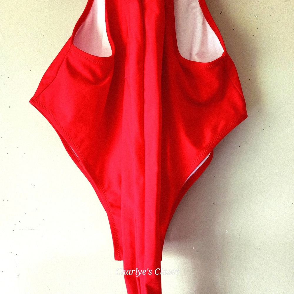 Red Cutout Monokini Swimsuit M/L NWOT Front Tie One Piece Beachy Vacation Vixen - Picture 4 of 10